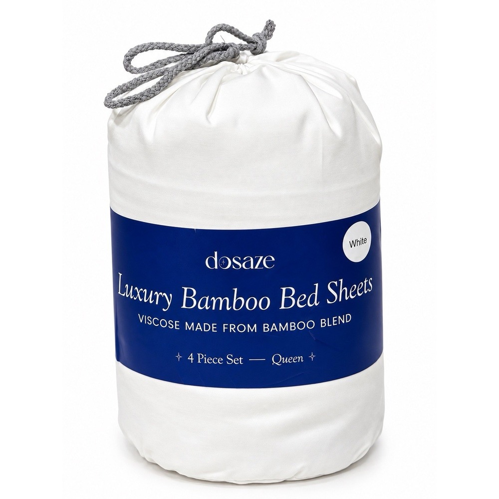 Dosaze Luxury Bamboo Bed Sheets Queen White 4 Piece Set Viscose Bamboo Blend